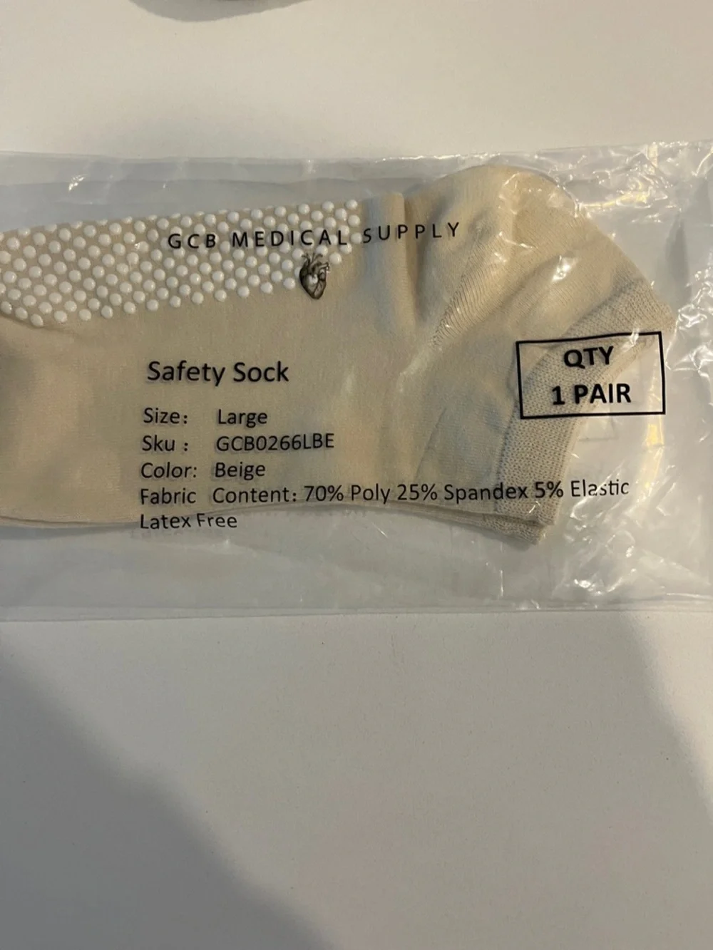 4 Non-Slip Low-Cut Socks - Gray  & Beige - Latex Free size L